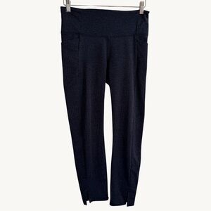 Athleta Pants Herringbone Mercer Tights Leggings Navy Blue Ankle Slit Sz Small